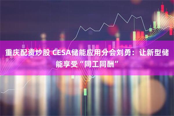重庆配资炒股 CESA储能应用分会刘勇：让新型储能享受“同工同酬”